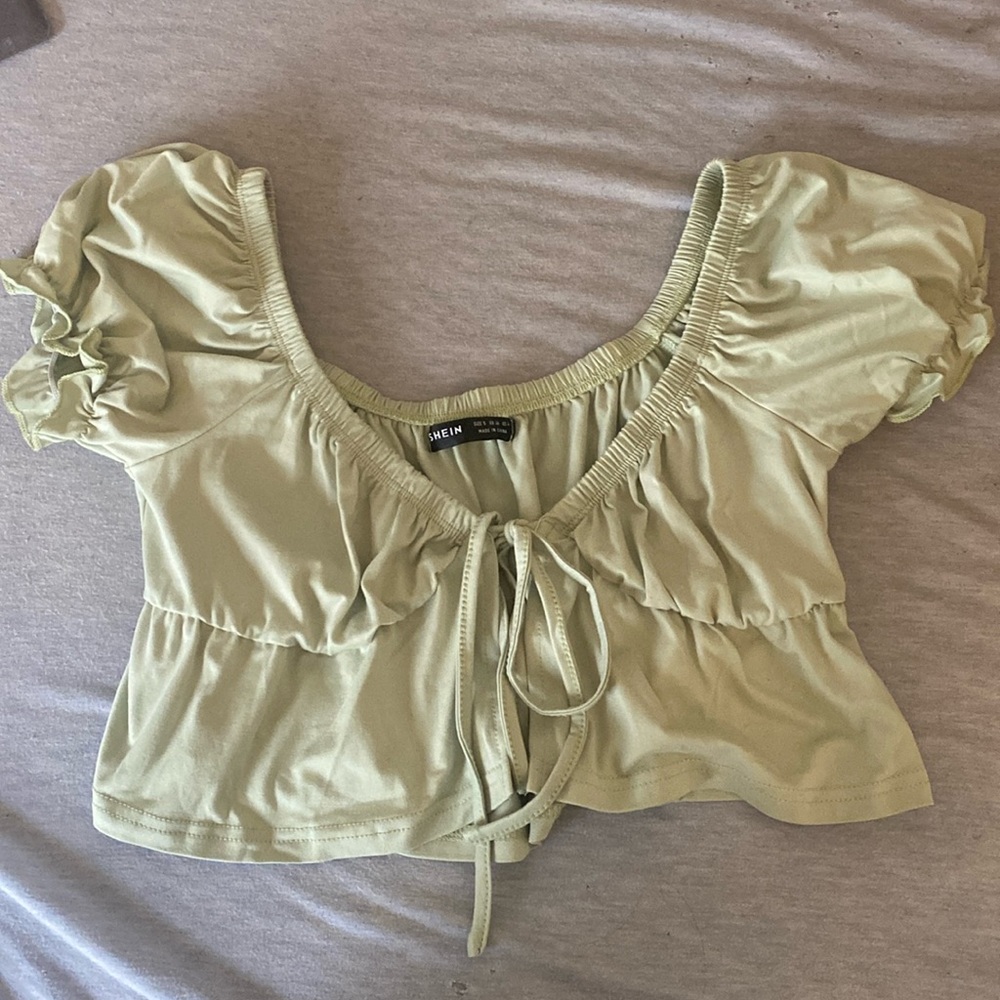 Green tie front blouse